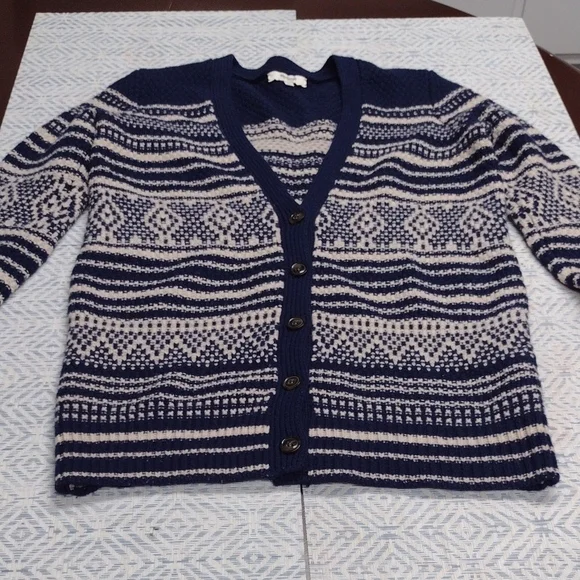 Madewell 100%Merino Wool Navy and Cream Striped Cardigan, Farm, Vacation, Y2K - Picture 7 of 12